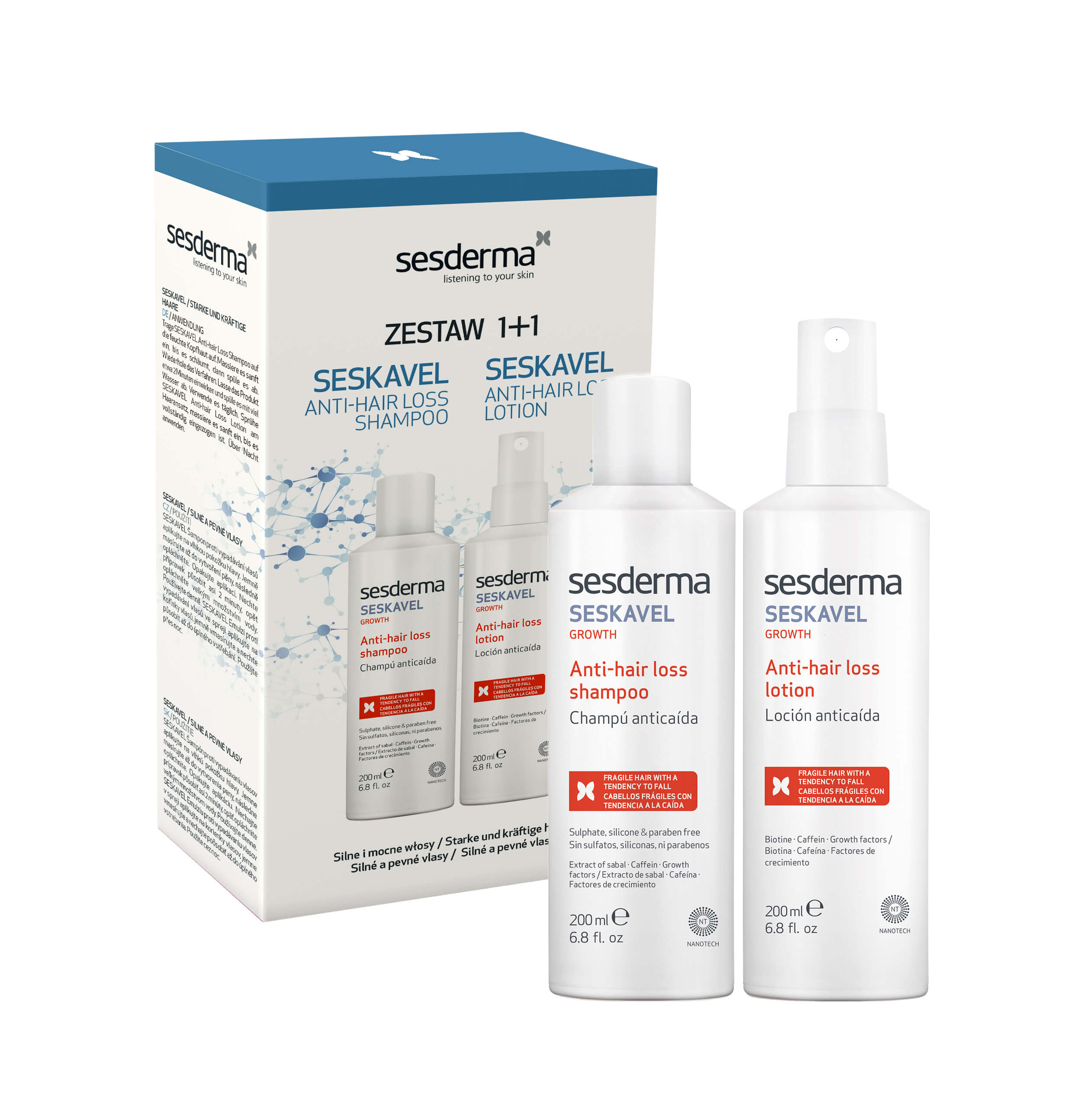 Sesderma Seskavel , zestaw: emulsja, 200 ml + szampon, 200 ml