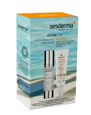 SESDERMA zestaw Repaskinfotoprotector SPF50 50ml + Hidraderm Hyal krem 50 ml 