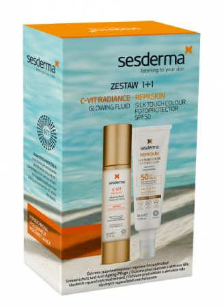 SESDERMA zestaw Repaskin Silk Touch SPF50 krem 50ml + C-Vit Radiance krem 50 ml