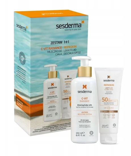 Sesderma C-Vit Radiance + Repaskin Light Fluid mleczko, 250 ml + fluid, 200 ml
