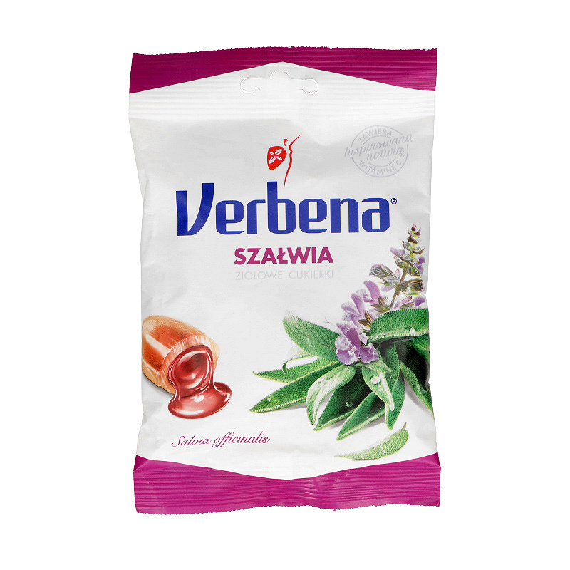 Cukierki Verbena Szałwia z Vit. C, w stanach zapalnych gardła i dziąseł, 60 g