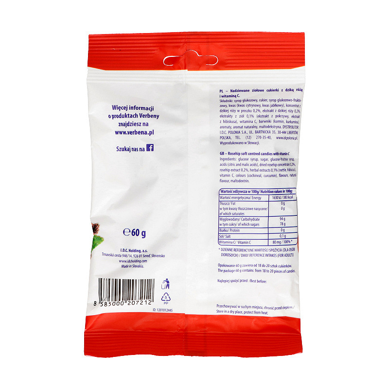 Cukierki Verbena Dzika Róża z Vit. C, cukierki wspomagające trawienie, 60 g