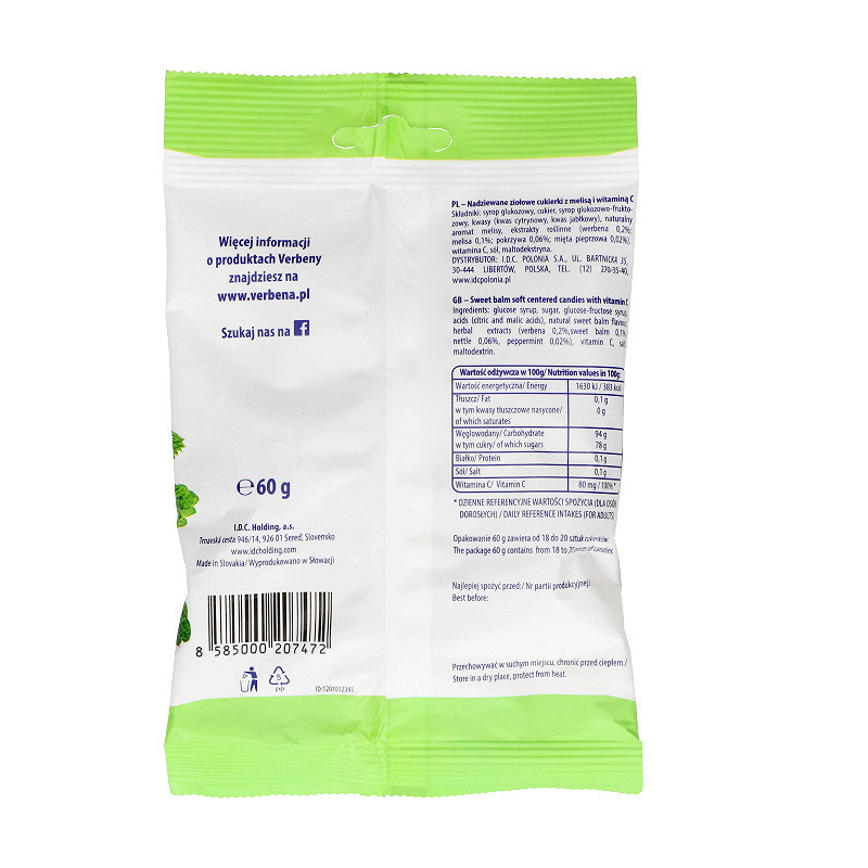 Cukierki Verbena Melisa, cukierki o właściwościach uspokajających, 60 g