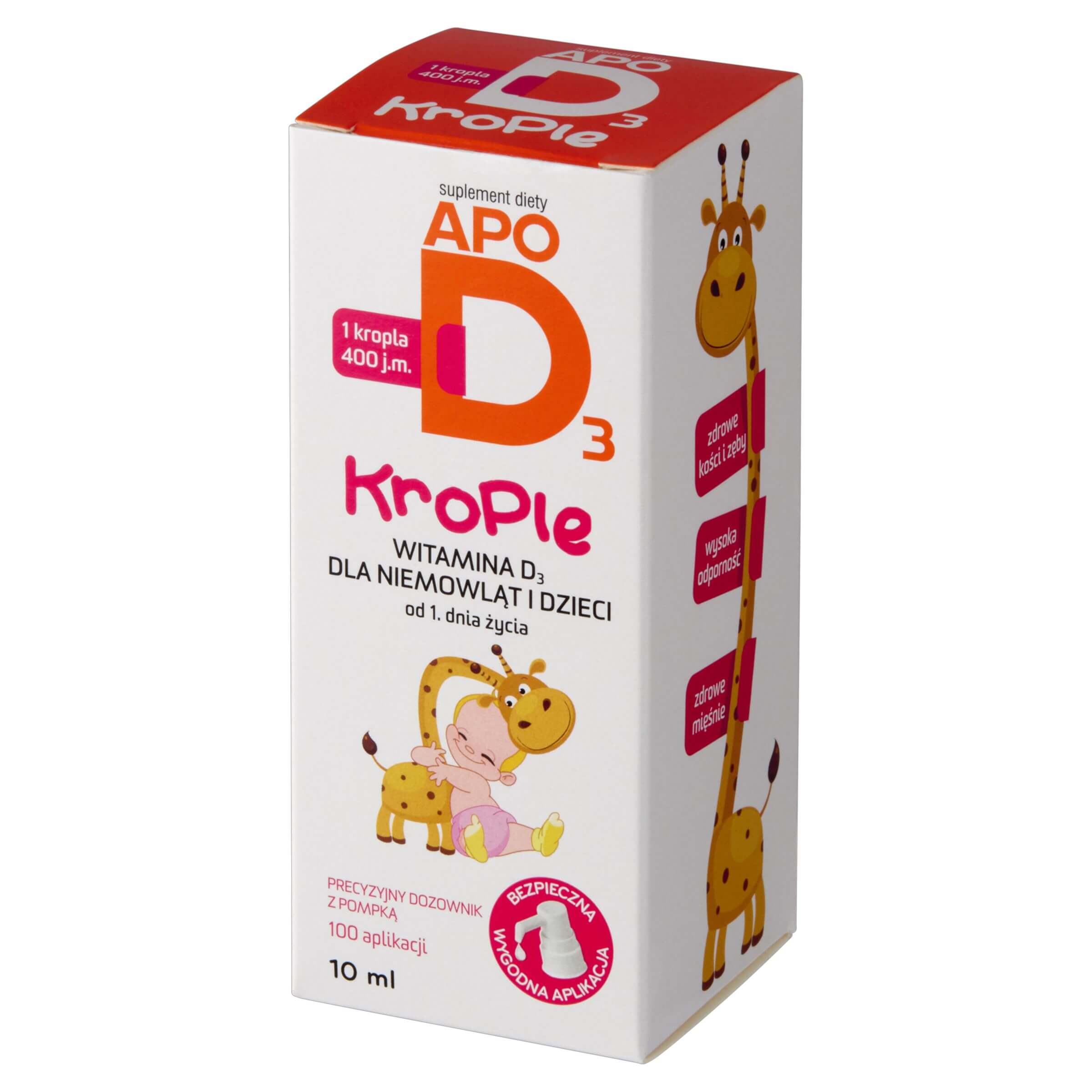 ApoD3 Krople, z witaminą D dla noworodków, dzieci i niemowląt, butelka z pompką 10 ml