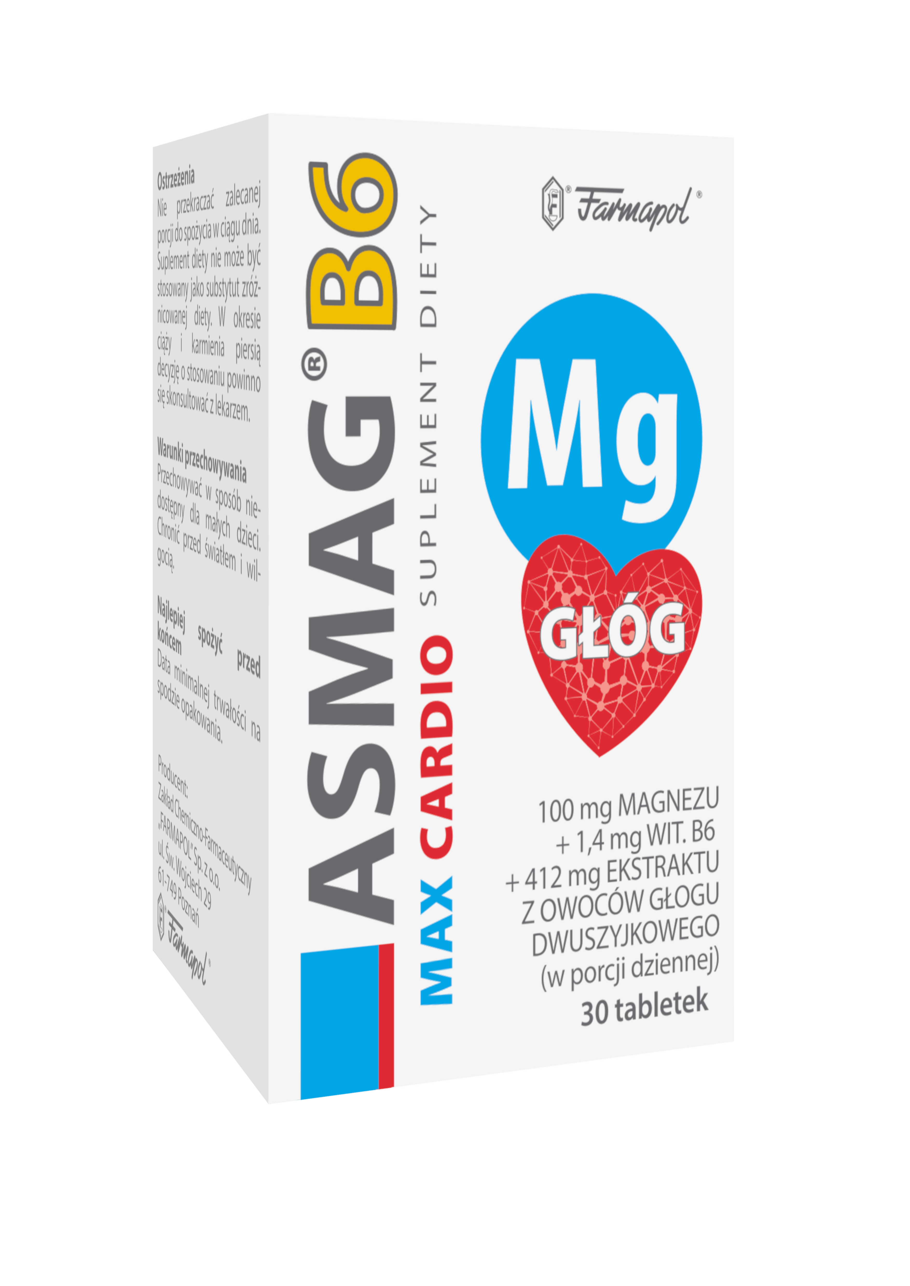 Asmag B6 Max Cardio, tabletki z magnezem i głogiem, 30 szt.
