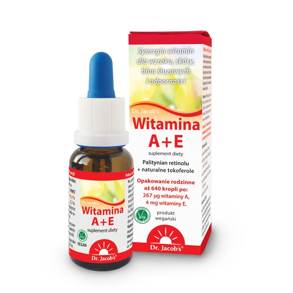 Dr. Jacob’s Witamina A+E, krople z witaminami wspierającymi odporność oraz wzrok, 20 ml