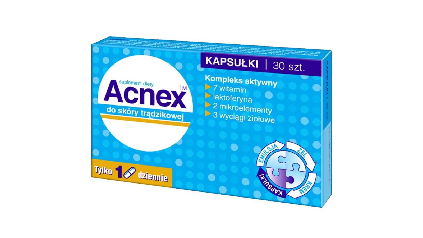 Acnex, kapsułki przeznaczone dla osób z cerą trądzikową, 30 szt.