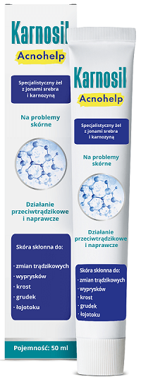 Karnosil Acnohelp , żel specjalistyczny z jonami srebra i karnozyną na problemy skórne, 50 ml