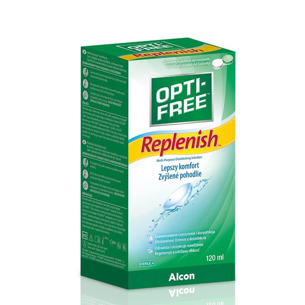 Opti-Free Replenish, płyn wielofunkcyjny do dezynfekcji miękkich soczewek kontaktowych, 120 ml