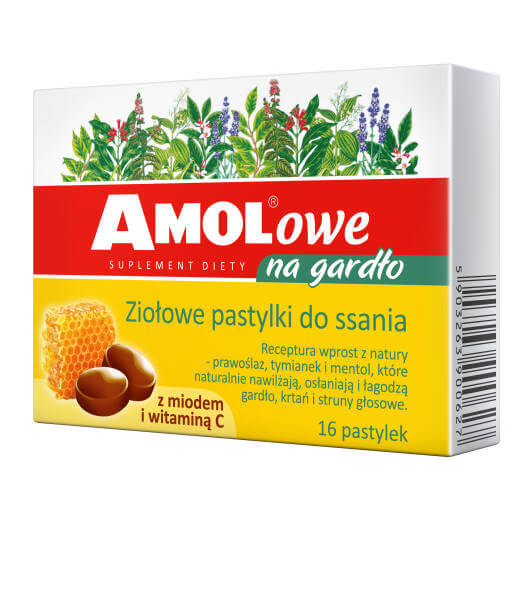 AMOLowe na gardło, pastylki do ssania z miodem i witaminą C, 16 szt.