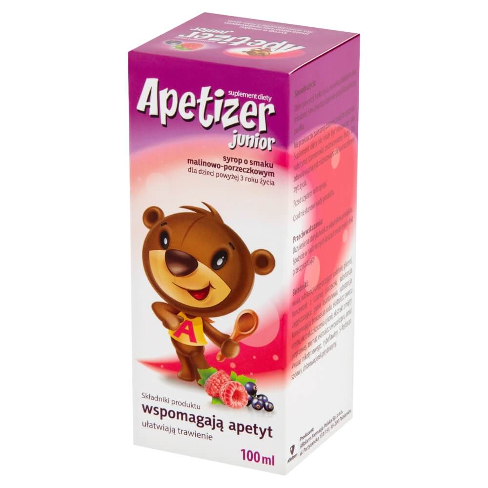 APETIZER Junior, syrop o smaku malinowo-porzeczkowym ze składnikami wspomagającymi apetyt, 100 ml