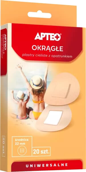 Okrągłe plastry cieliste APTEO,  z opatrunkiem, 20 szt.