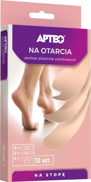 Na otarcia zestaw plastrów piankowych APTEO, rózne rozmiary, 12 szt.