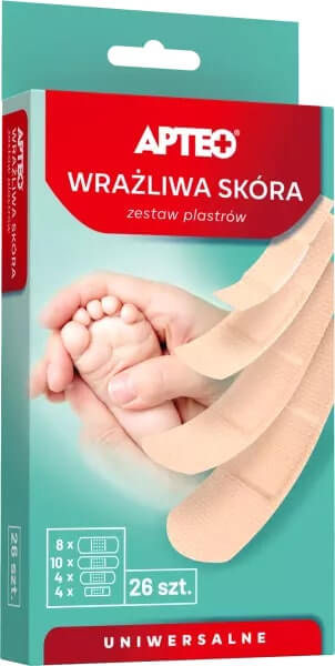  Zestaw plastrów APTEO do wrażliwej skóry różne wielkości, 26 szt.