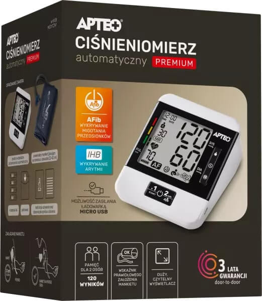 Ciśnieniomierz automatyczny Premium APTEO do pomiaru ciśnienia tętniczego krwi, 1 szt.