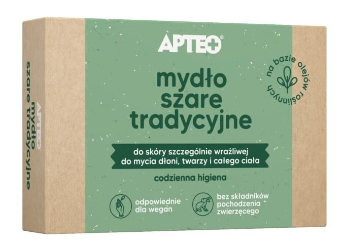 APTEO Mydło szare tradycyjne w kostce na bazie olejów roślinnych, 100 g