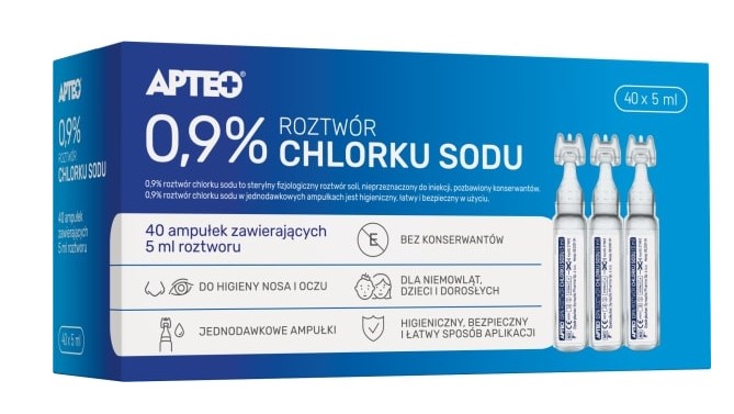 0,9% roztwór chlorku sodu APTEO, 40 ampułek zawierających 5 ml roztworu