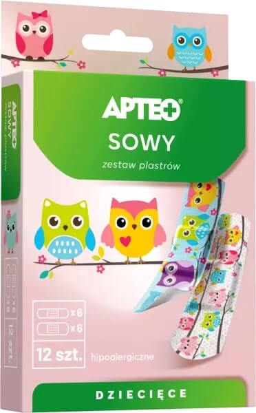 Plastry dla dzieci APTEO, sowy, 12 szt.