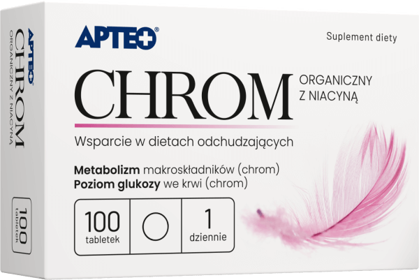 Chrom Organiczny z niacyną APTEO, tabletki ze składnikami wspierającymi utrzymanie prawidłowego poziomu glukozy we krwi, 100 szt.