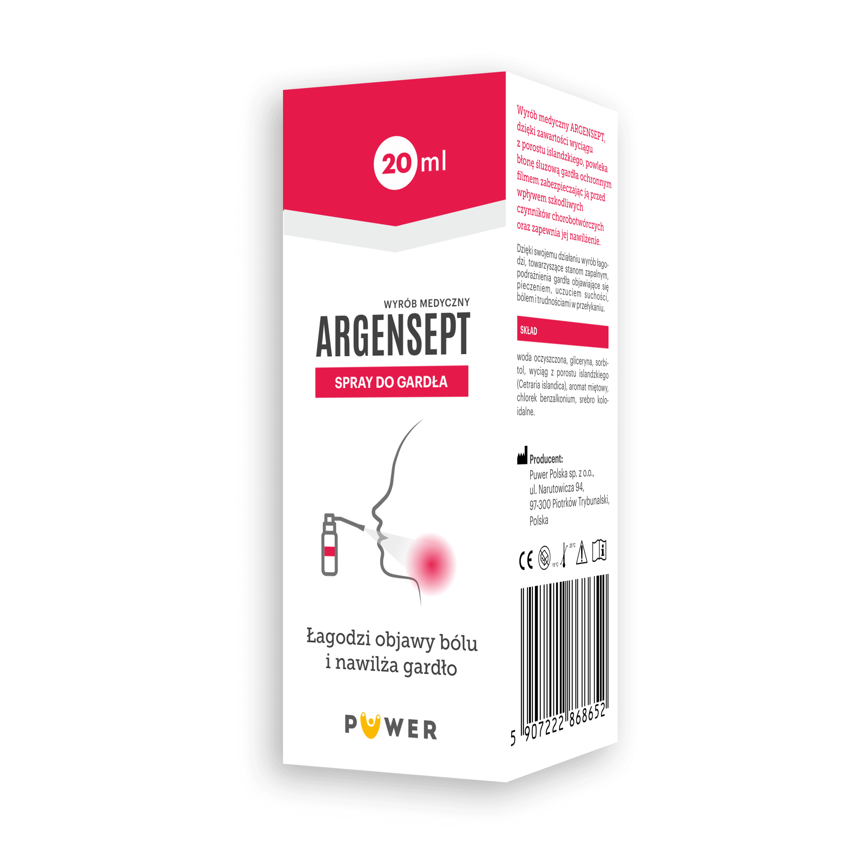 Argensept, spray łagodzący objawy bólu gardła, 20 ml