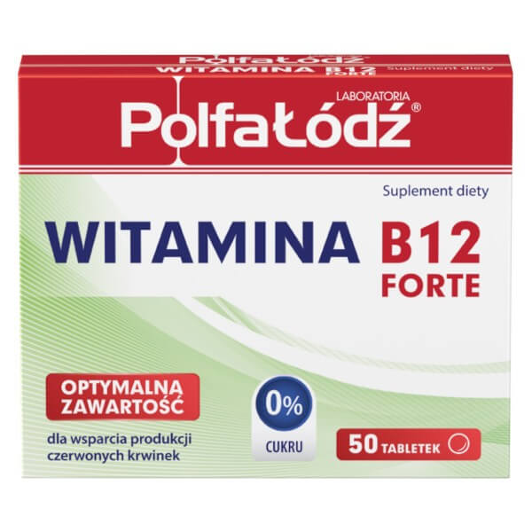 Witamina B12 Forte, tabletki ze składnikami wspomagającymi produkcję czerwonych krwinek, 50 szt.