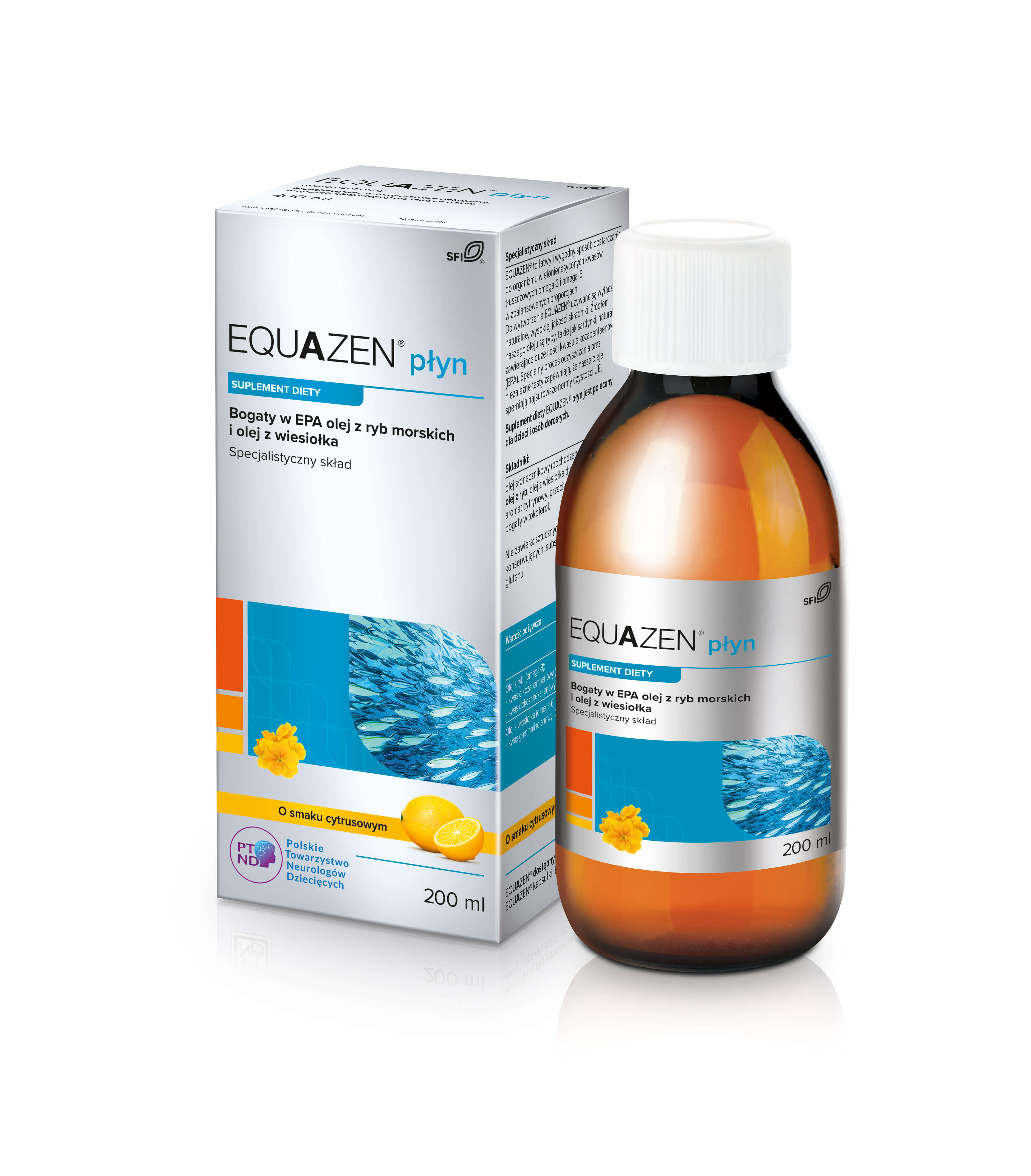 Equazen, płyn z dodatkiem oleju z wiesiołka o smaku cytrusowym, 200 ml