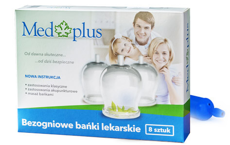 Bańki Med Plus, bezogniowe lekarskie 8 szt. + pompka ergonomiczna