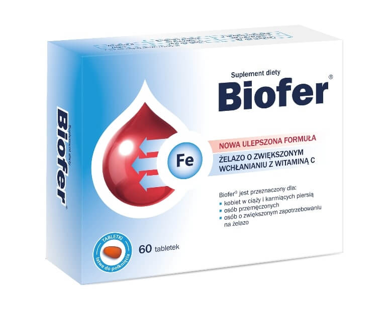 Biofer, tabletki ze składnikami pomagającymi uzupełnić dietę w żelazo, 60 szt.