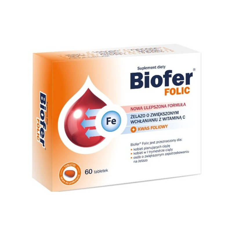 Biofer Folic, tabletki z żelazem o zwiększonym wchłanianiu, 60 szt.