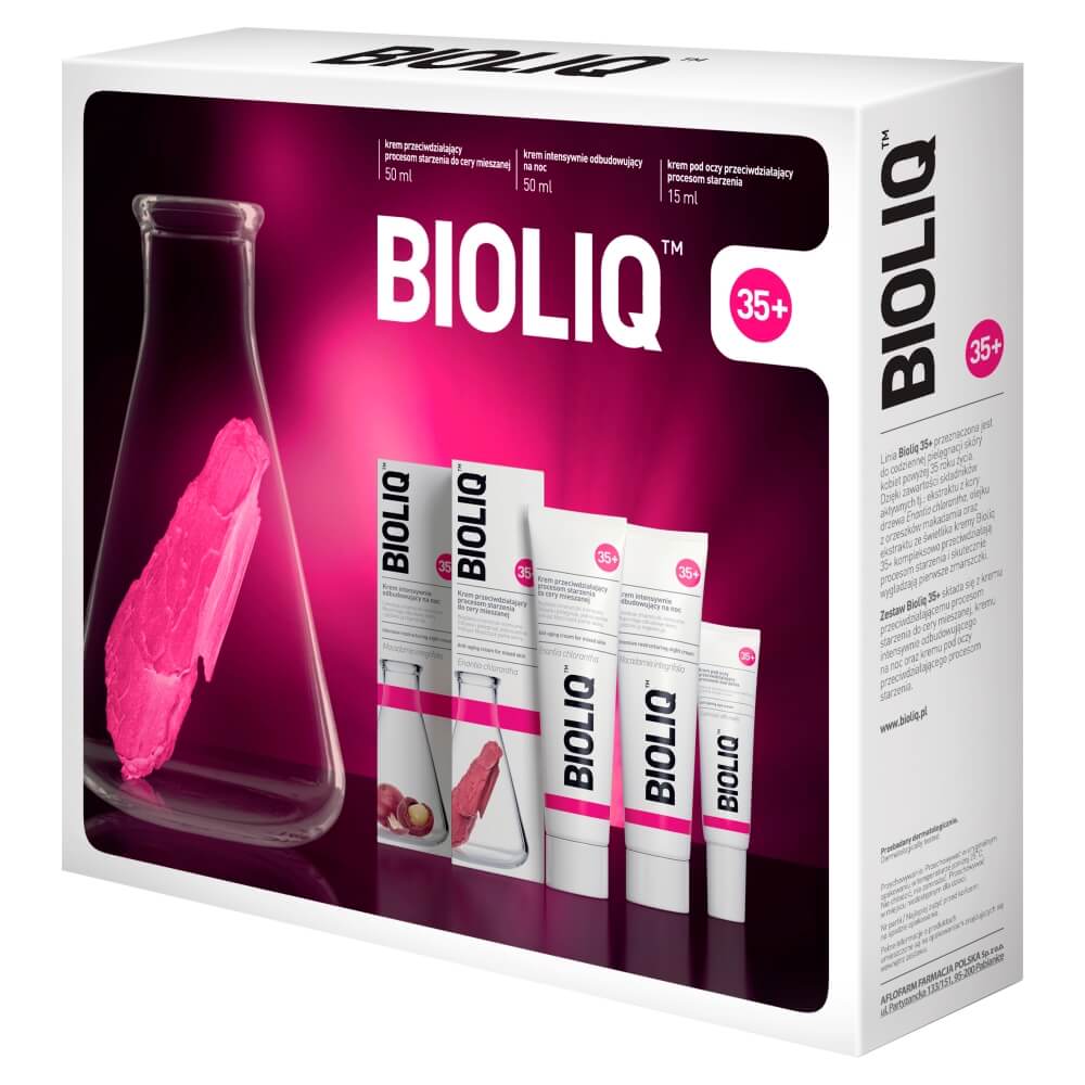 Bioliq 35+, zestaw: krem pod oczy – 15 ml + krem intensywnie odbudowujący na noc – 50 ml + krem przeciwdziałający procesom starzenia na dzień – 50 ml