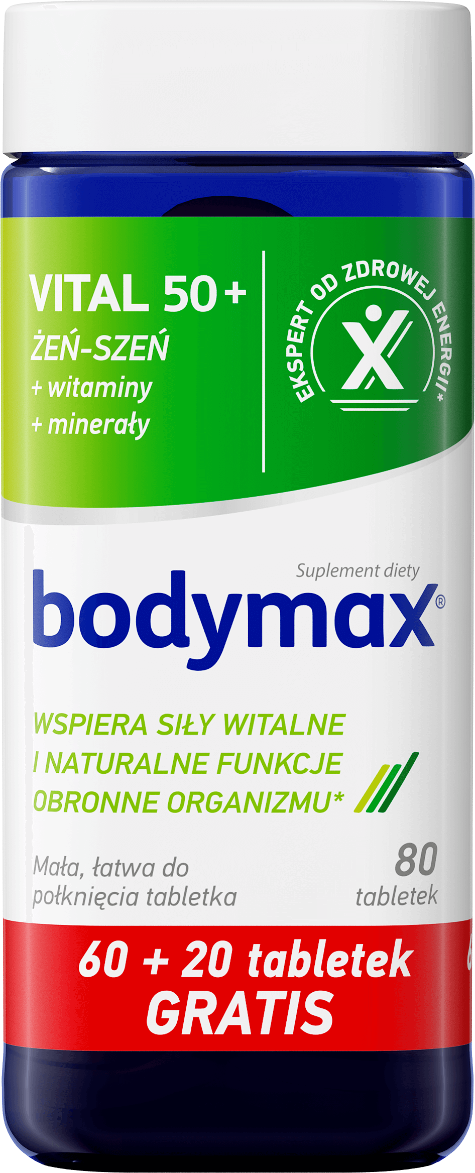 Bodymax Vital 50+ , tabletki ze składnikami wspierającymi siły witalne i naturalne siły obronne organizmu, 60 + 20 szt. GRATIS