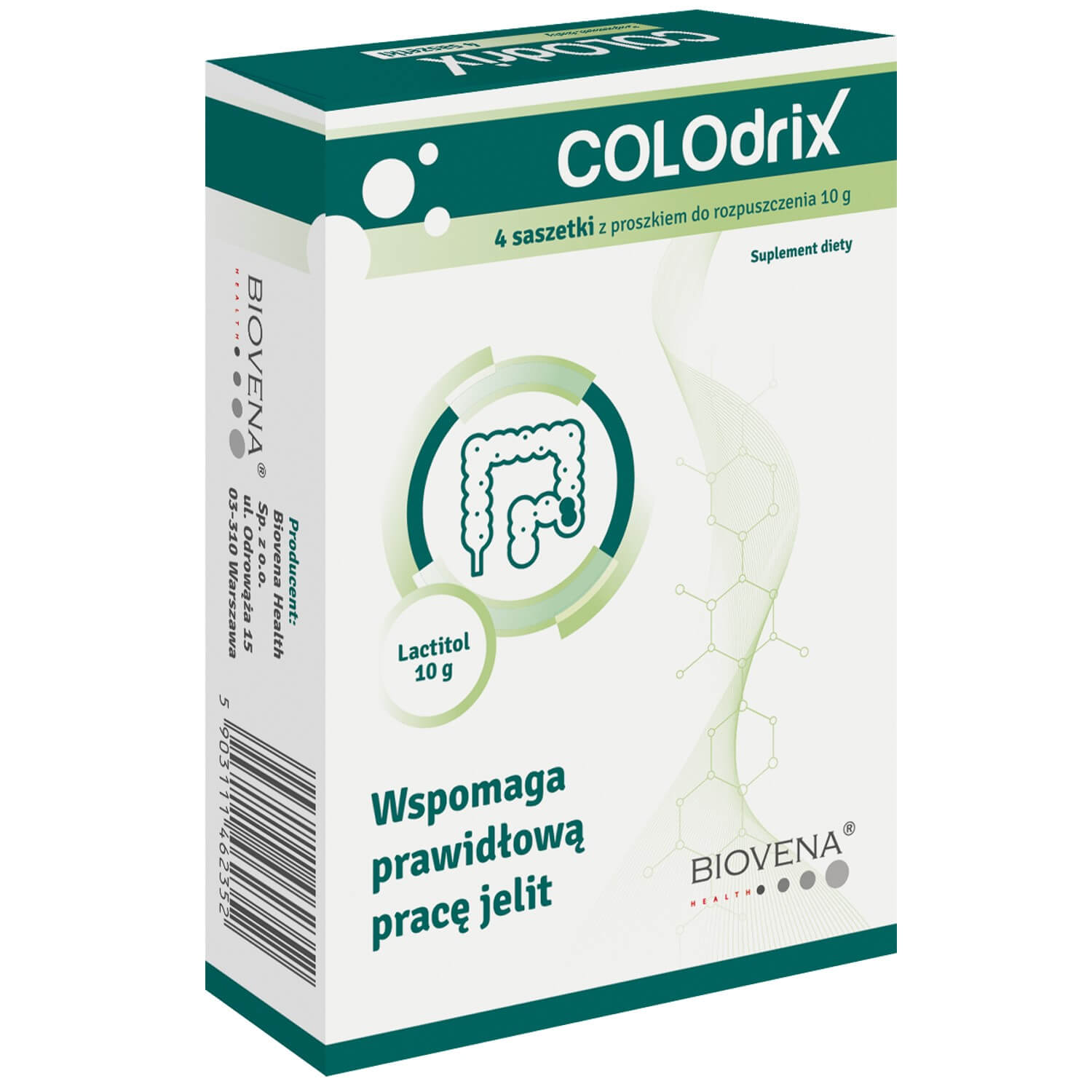 Colodrix, proszek ze składnikami wspomagającymi prawidłową pracę jelit, saszetki, 4 szt.