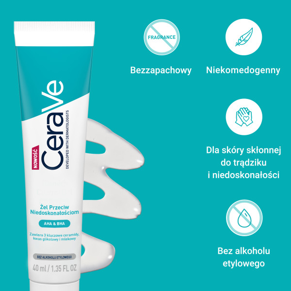 CeraVe Żel Przeciw Niedoskonałościom, Dla Skóry Skłonnej do Trądziku, 40 ml