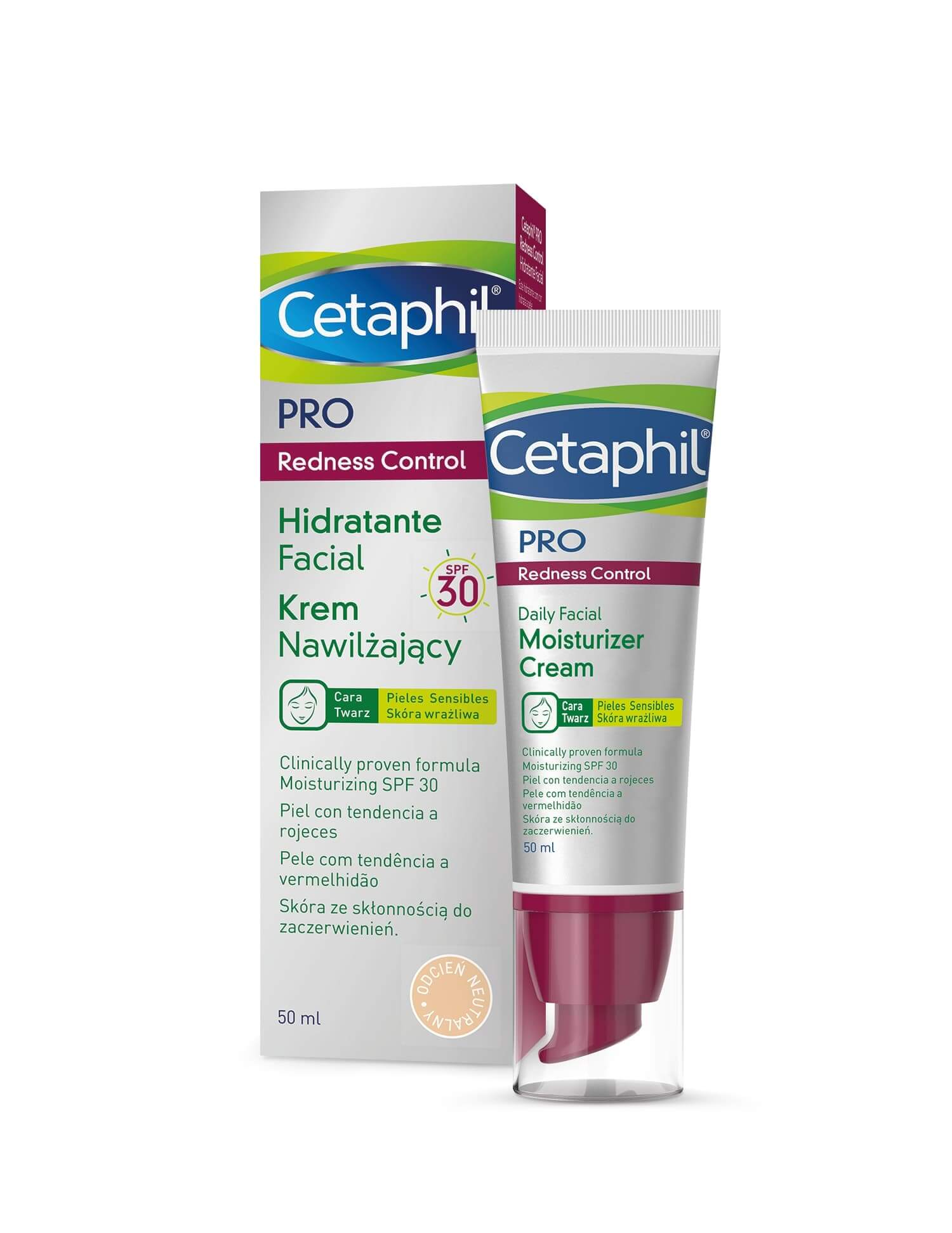 Cetaphil PRO Redness Control, krem nawilżający do twarzy dla skóry wrażliwej i naczynkowej, SPF 30, 50 ml