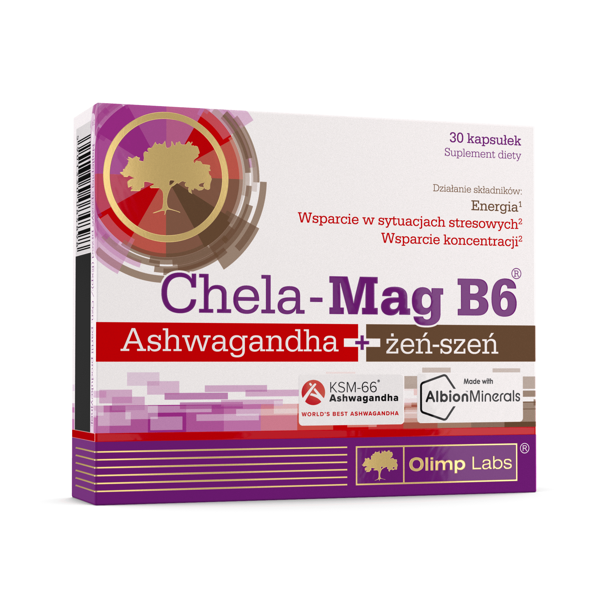 Chela-Mag B6 Ashwagandha + żeń-szeń, kapsułki ze składnikami wspierającymi koncentrację, 30 szt.