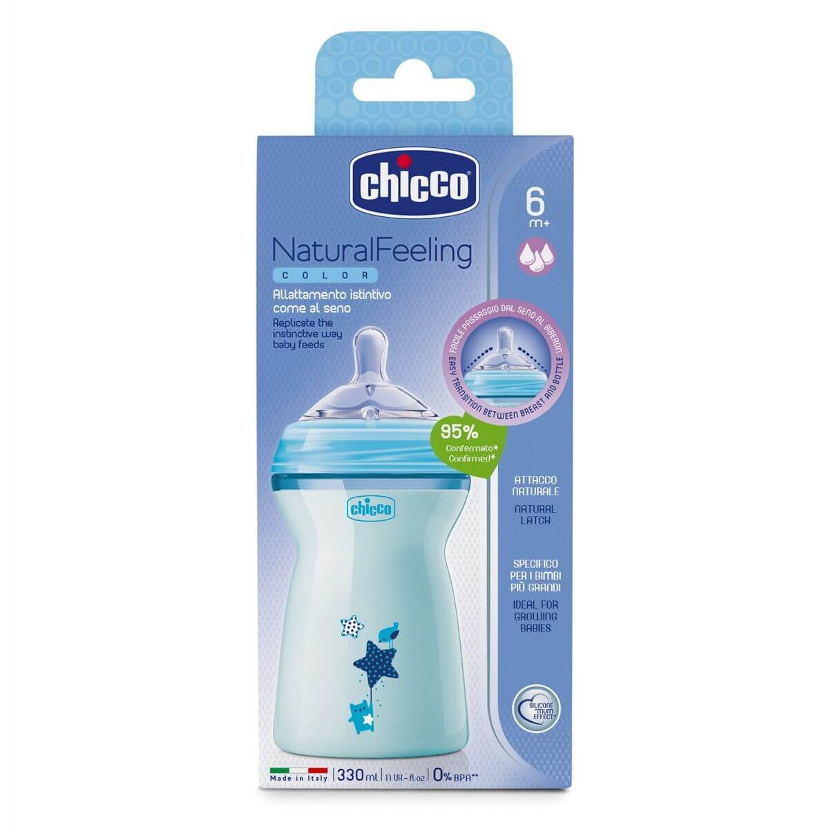 Chicco Butelka NaturalFeeling antykolkowa od 6 miesiąca życia o pojemności 330 ml, 1 szt. 