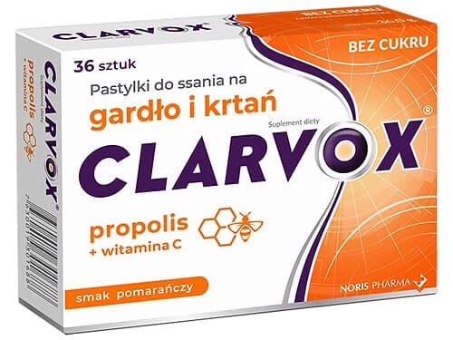 Clarvox Propolis/Pomarańcza, pastylki do ssania z propolisem i witaminą C o smaku pomarańczowym, 36 szt.