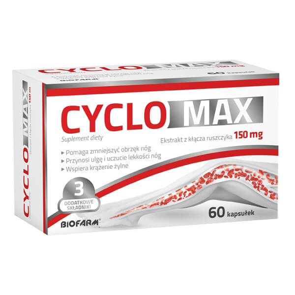 CycloMAX kapsułki ze składnikami pomagającymi zmniejszyć obrzęki nóg, 60 szt.