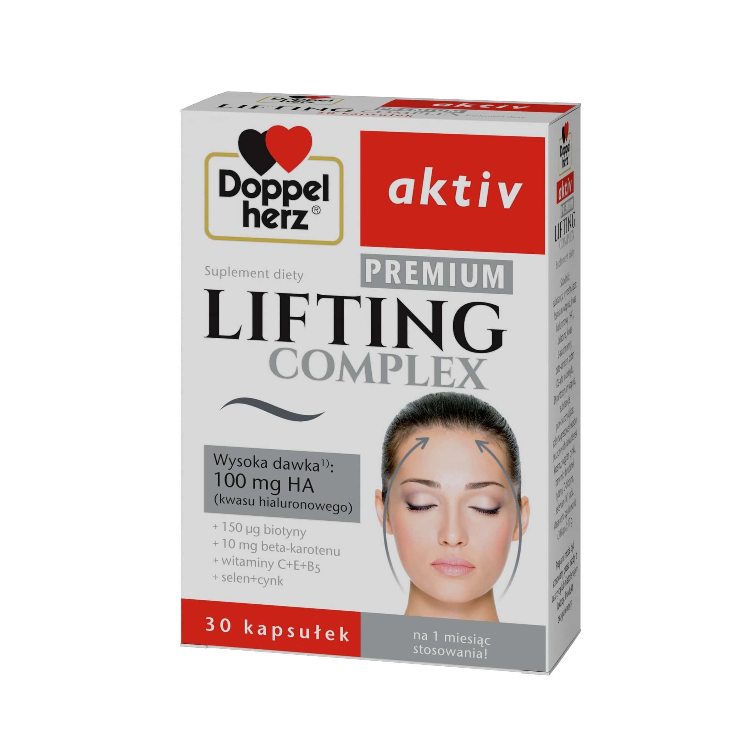 Doppelherz aktiv Lifting Complex Premium kapsułki ze składnikami pomagającymi zachować młody wygląd skóry, 30 szt. 