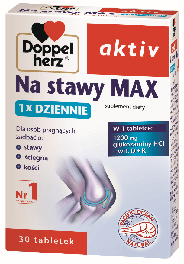 Doppelherz aktiv Na stawy Max, tabletki ze składnikami wspierającymi stawy, ścięgna, kości, 30 szt.