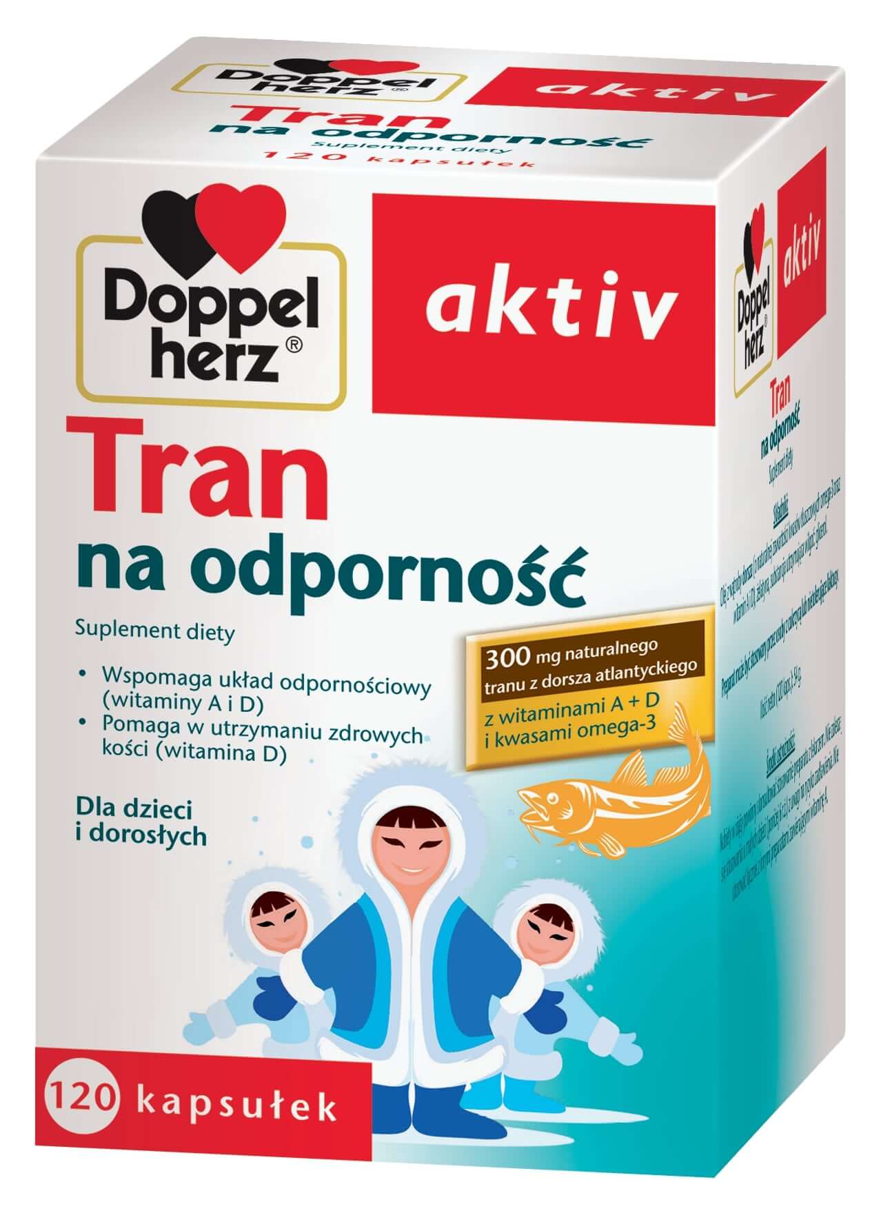 Doppelherz aktiv Tran na odporność kapsułki z tranem na odporność i zdrowe kości, 120 szt. 