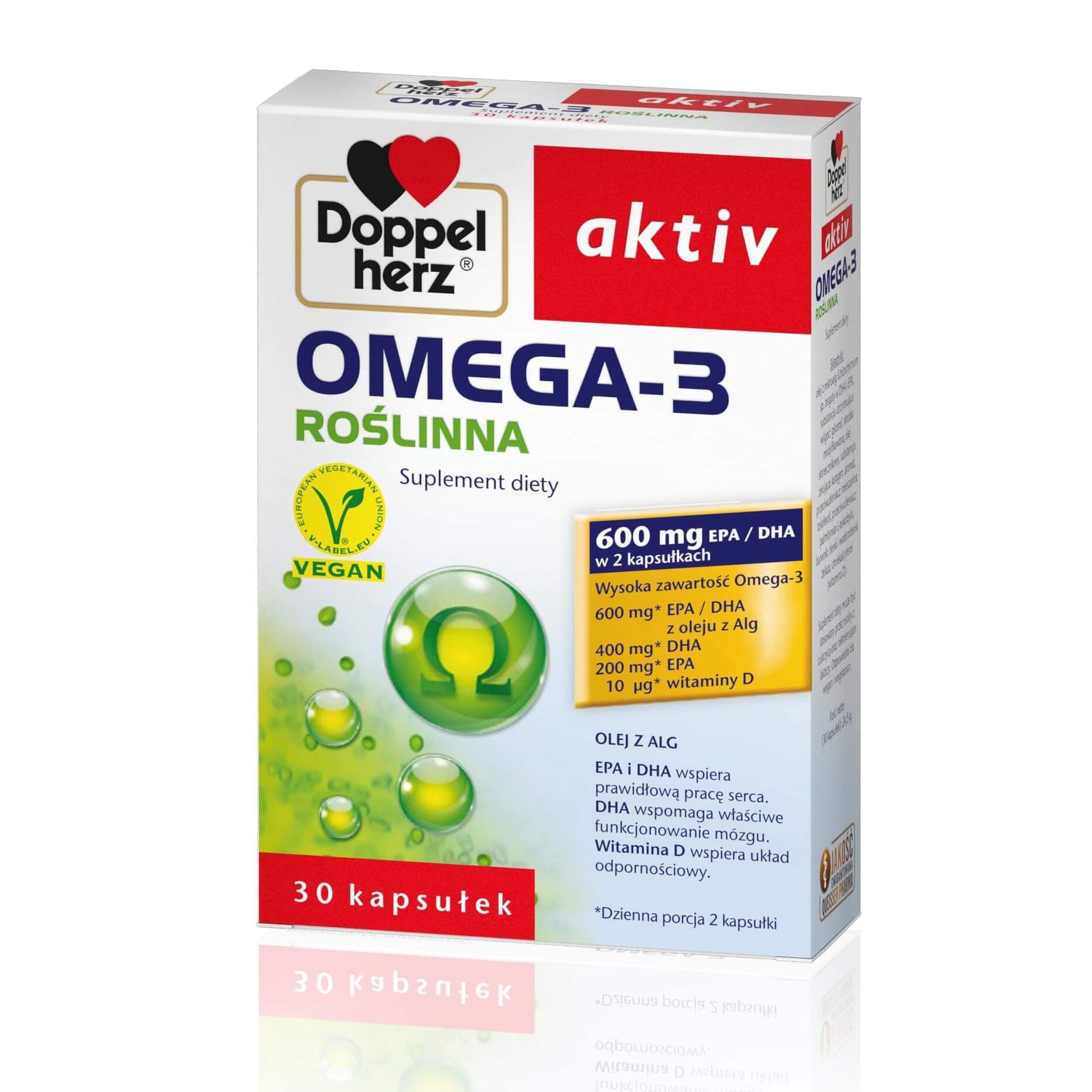 Doppelherz aktiv Omega-3 Roślinna , kapsułki wegańskie z Omega-3, 30 szt.