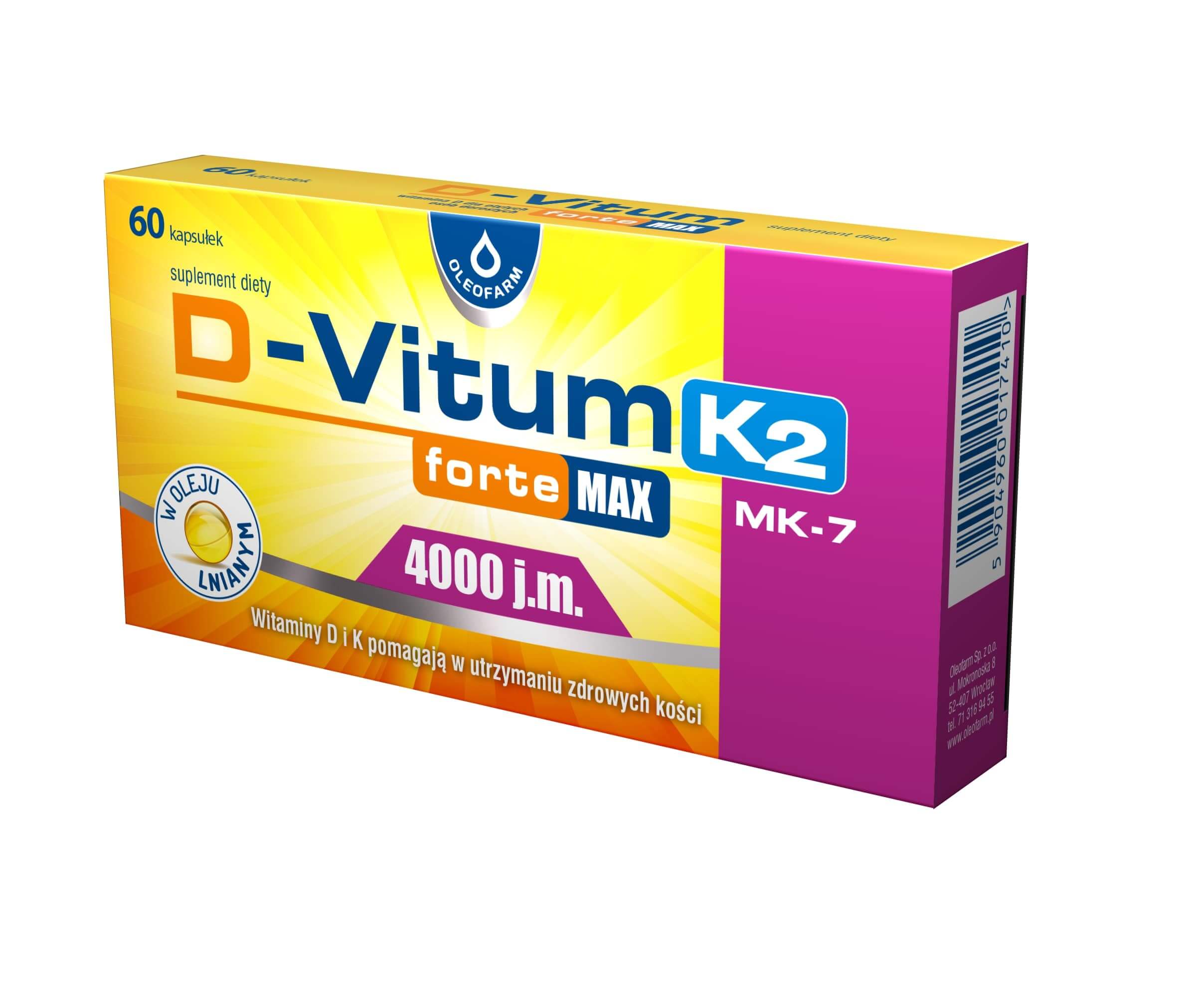 D-Vitum forte MAX 4000 j.m, kapsułki z witaminą D i K, 60 szt.