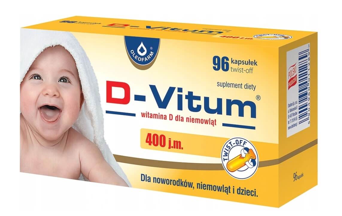 D-Vitum  400 j.m. , kapsułki twist-off z witaminą D dla niemowląt, 96 szt.