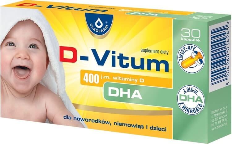 D-Vitum 400 j.m., kapsułki z witaminą D i DHA dla dzieci i niemowląt , 30 szt.