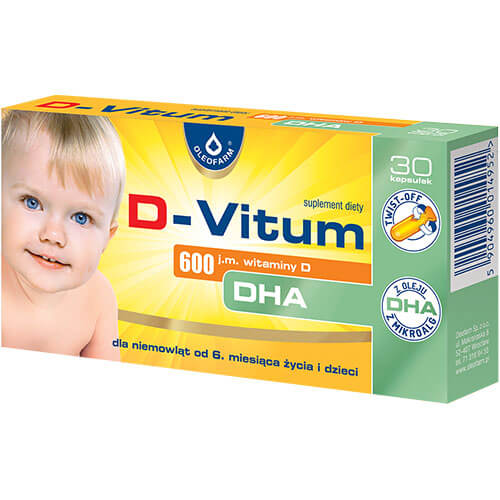 D-Vitum 600 j.m. , kapsułki z witaminą D i DHA dla dzieci, 30 szt.