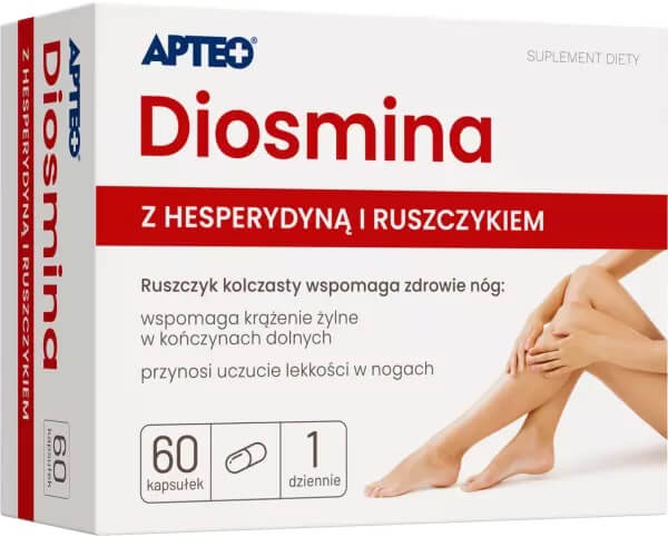 Diosmina z hesperydyną i ruszczykiem APTEO , kapsułki ze składnikami wspomagającymi prawidłowe krążenie żylne, 60 szt.