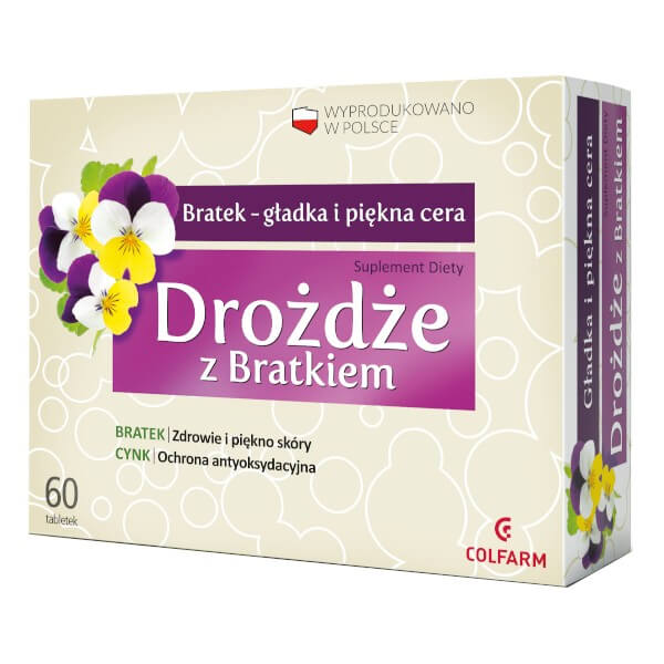 Drożdże z bratkiem, tabletki poprawiające wygląd włosów, skóry i paznokci, 60 szt.