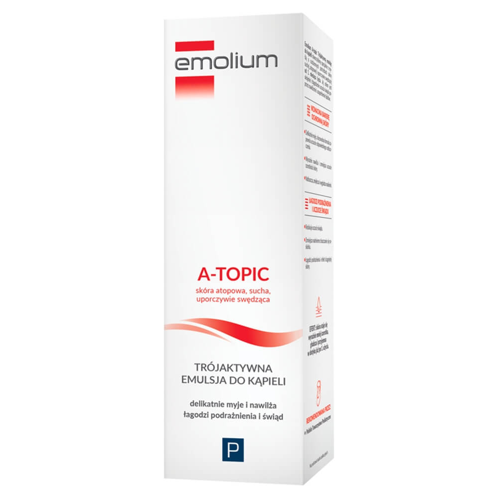 Emolium A-topic, trójaktywna emulsja do kąpieli do skóry suchej i atopowej, 200 ml