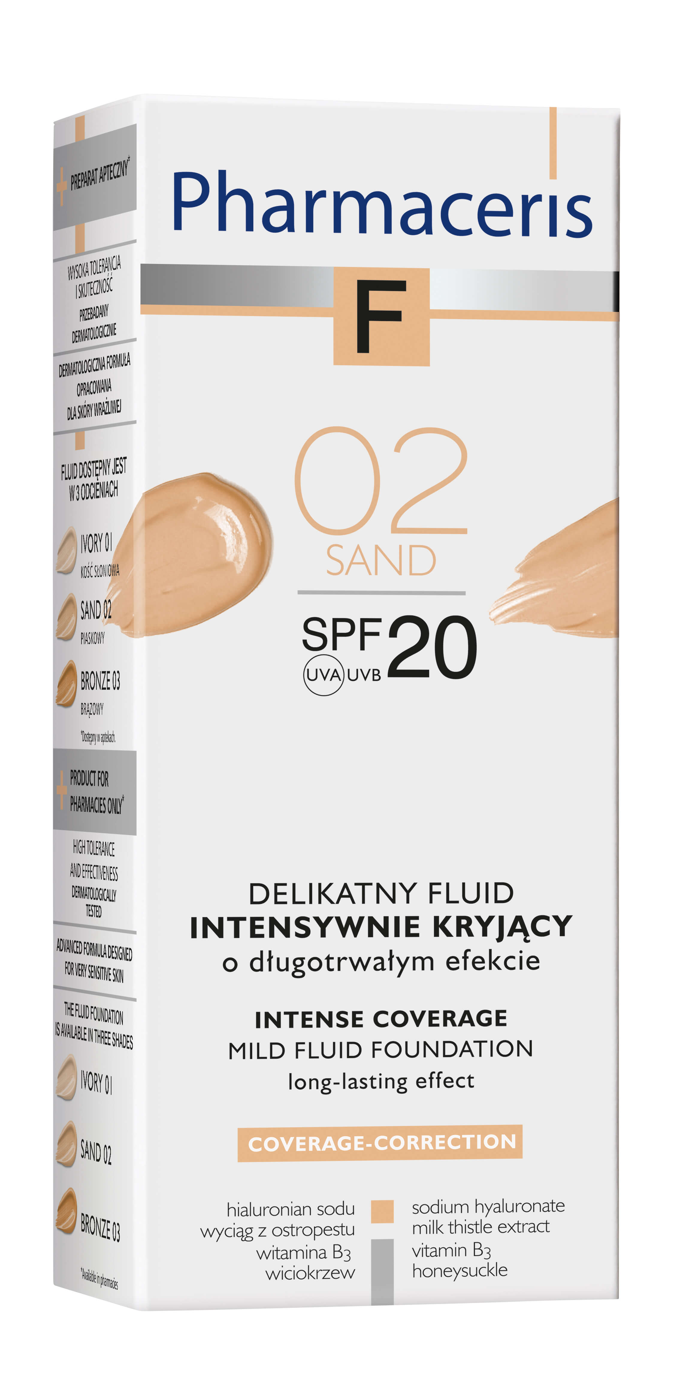 Pharmaceris F Fluid kryjący , kolor 02 SAND z filtrem SPF 20, 30 ml